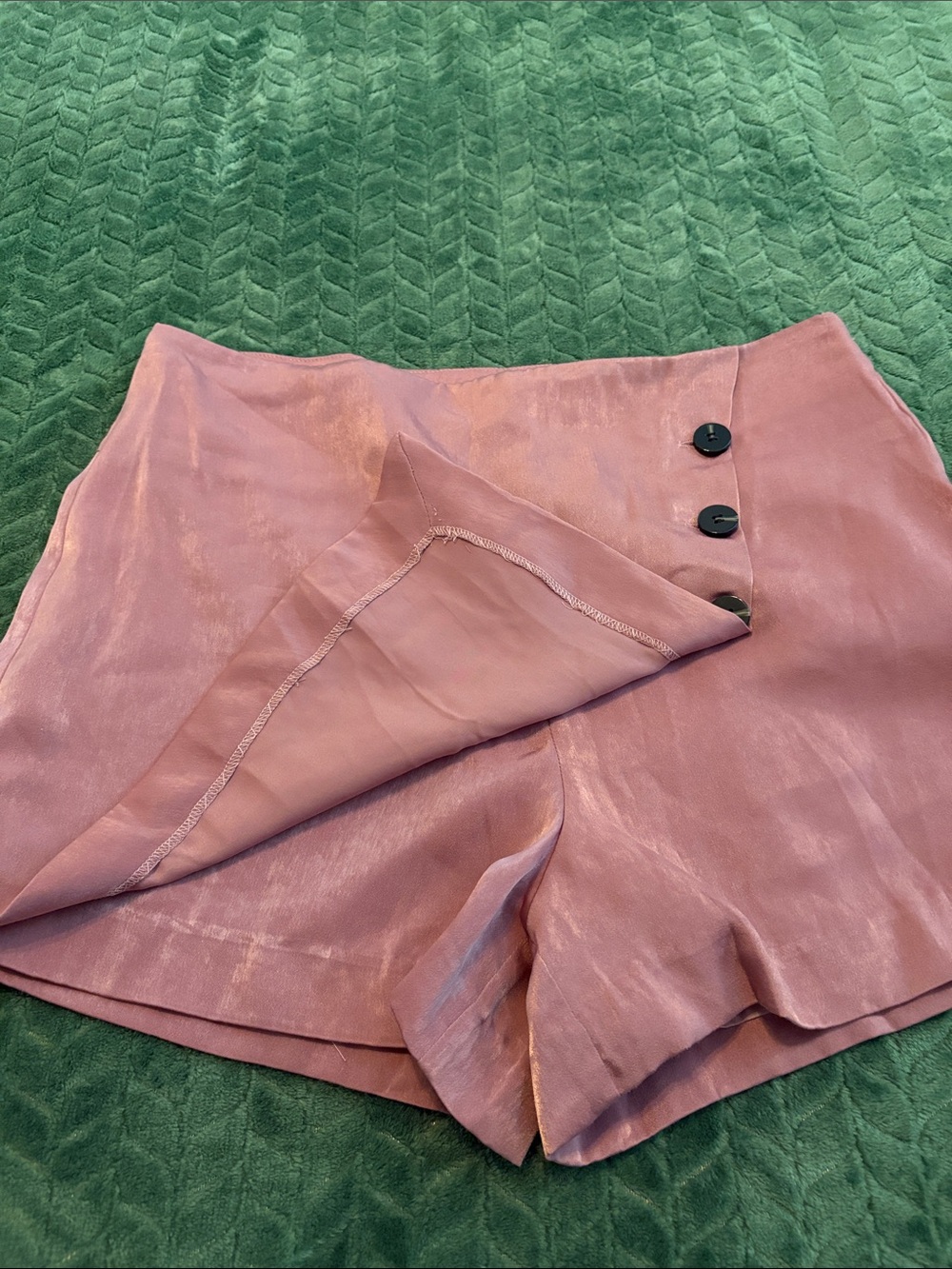 Moon River Satiny Wrap Style Mini Skort Accent Buttons Dusty Rose Pink Large - Picture 5 of 9